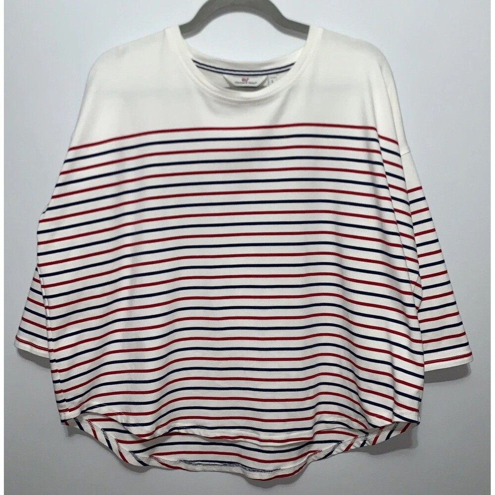 Vineyard Vines Sweater Top Women Large Red White Striped Nautical USA Casual